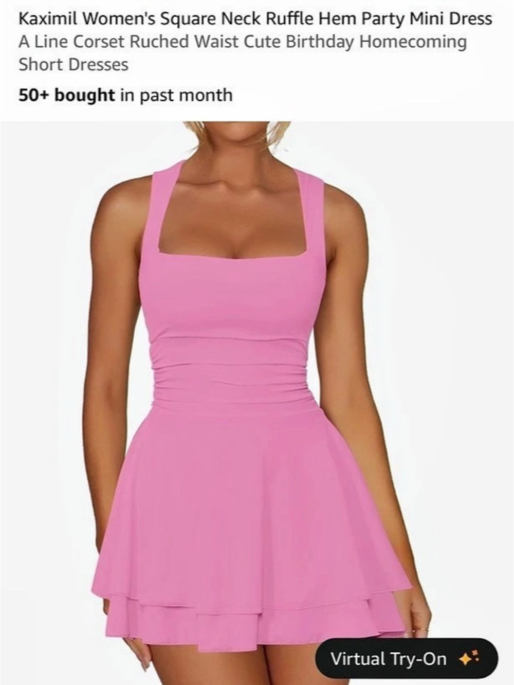 Kaximil Square Neck Ruffle Hem Party Mini Dress Pink